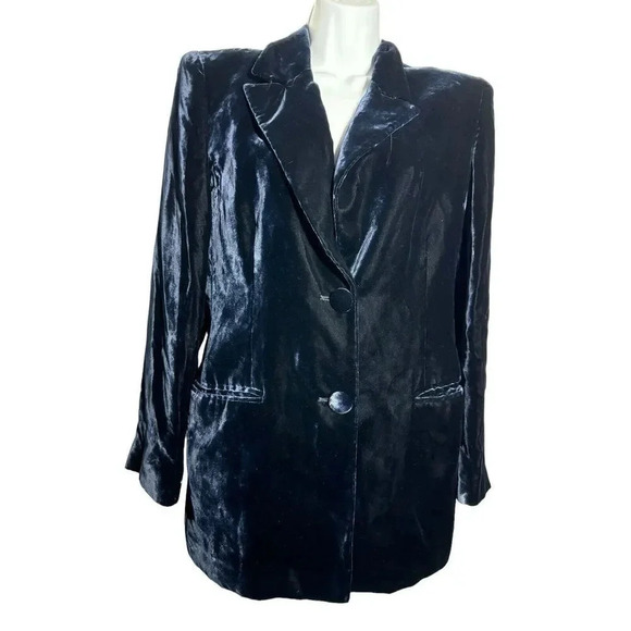luisa spagnoli Velvet blazer vintage classic size 44 US size Medium dark blue - Picture 4 of 13